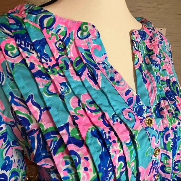 LILLY PULITZER Seana Dress UPF 50+ Blue Horizon Jungle Sunrise Woman’s Size XS - Picture 4 of 12